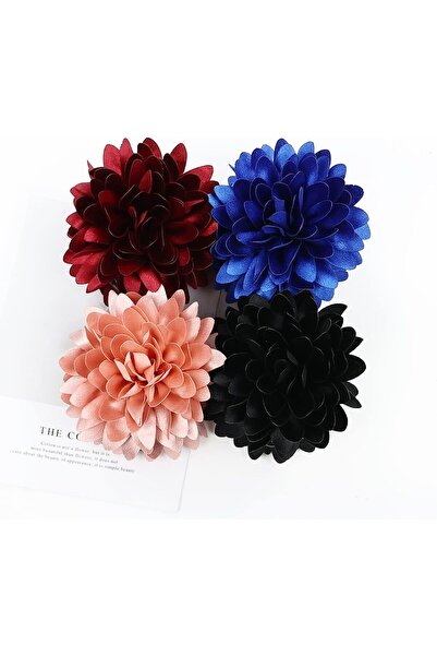 Cinaci 4 Pack Black Plastic Hair Claws with Big Large Satin Flower Daisy Bow Clips Barrettes Clamps
