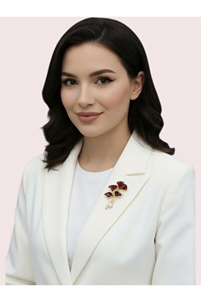 modamira İnci Detaylı Yaprak-Çiçek Broş | Boy: 5 cm - En: 3 cm