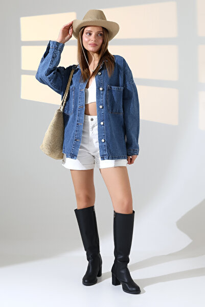 BLUE NATIONAL JEANS Yeni Sezon Oversize Denim Ceket Gömlek Mavi Açık Enzim Re...