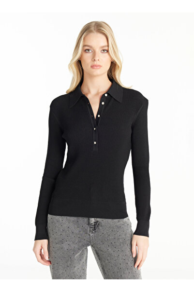 Ted Baker Polo Yaka Standart Düz Siyah Kazak Kadın TBWRKW1044