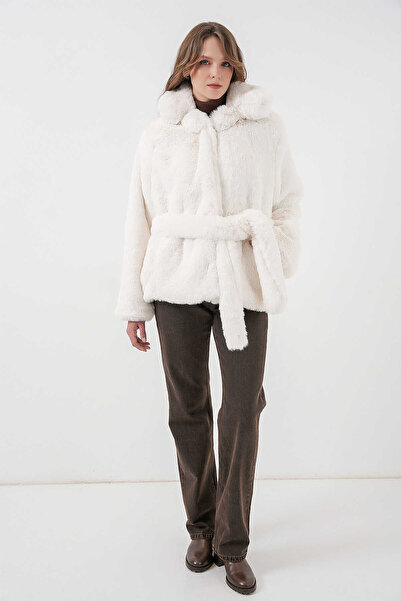 kikirik Women's White Plush Fur Coat