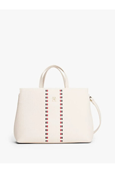 Tommy Hilfiger Kadın Çıkarılabilir Omuz Askılı Fermuarlı ve Manyetik Kapamalı Krem Omuz Çantası AW0AW18155-AEO