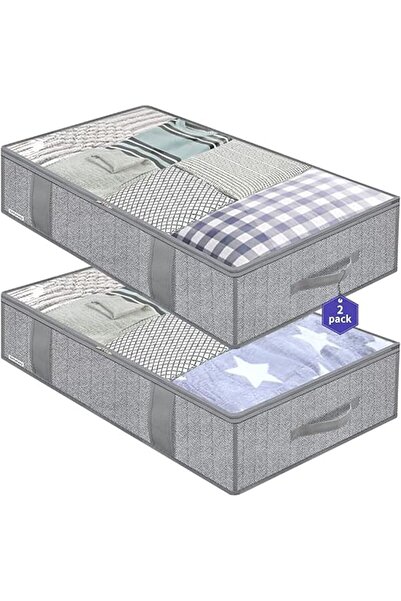 Arabest حقيبتان للتخزين تحت السرير، رمادية اللون، متعددة الاستخدامات، 100 × 5...