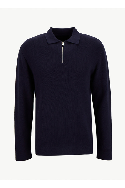 Jack & Jones Polo Yaka Rahat Lacivert Erkek Kazak 12281743_JPRBLAMILANO STITC...