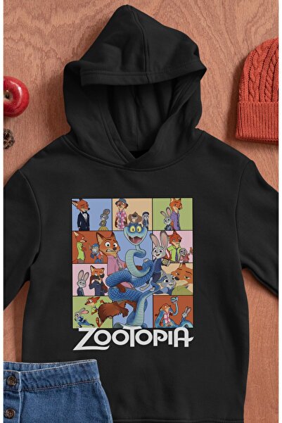 Fuddy Moda Zootopia Yazılı Kapüşonlu Çocuk Sweatshirt, Unisex Animals Çizgi F...