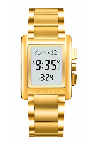 Al-Fajr Men's Stainless Steel Strap Digital Watch Square Dial with Gold-Tone ...
