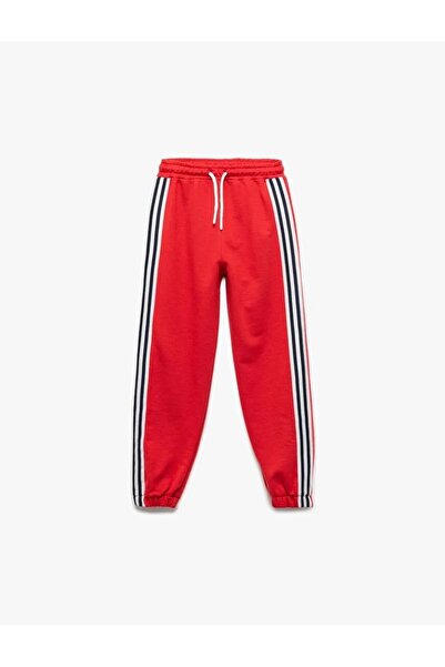Koton Cotton Striped Detail Sweatpants with Tie-Up Waist