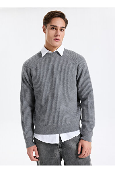 BOSS Bisiklet Yaka Relaxed Gri Erkek Kazak Klacier