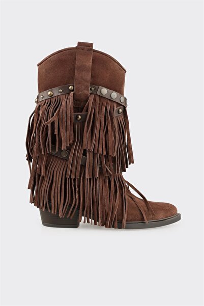 Elle Shoes Kahve Deri Kadın Western Çizme