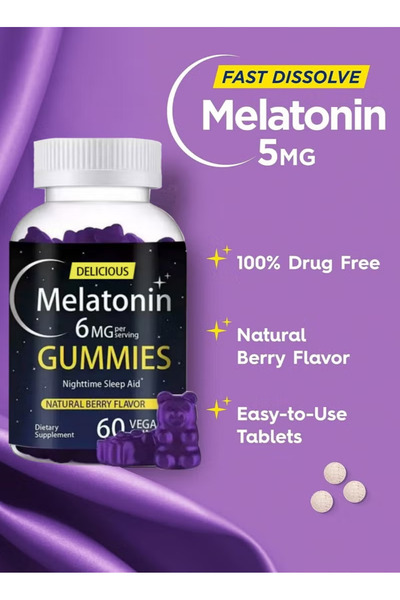 Carlyle 60 قطعة من الميلاتونين سريع الذوبان 6 ملغ، لدعم النوم الليلي، بنكهة ا...
