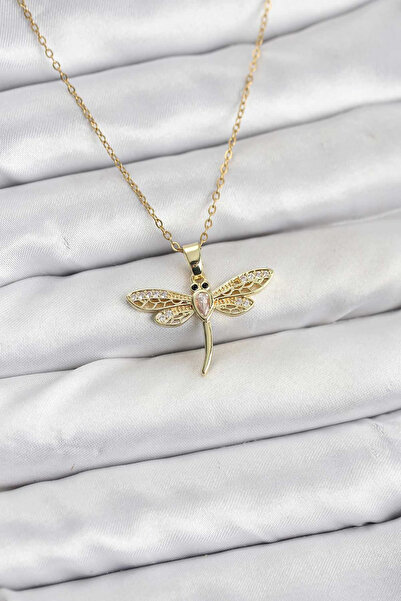 Epilons Bfs 316L Steel Chain Gold Color Dragonfly Model Women's Necklace