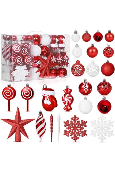 Arabest مجموعة زينة شجرة عيد الميلاد مكونة من 130 قطعة مع حلقة تعليق لإكليل ح...