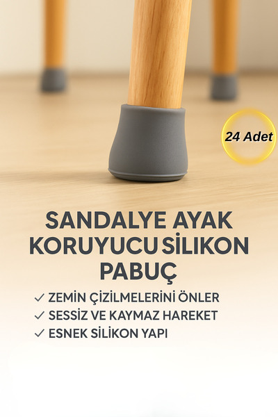 Hane Dostu 24 Adet Sandalye Ayak Koruyucu Silikon Pabuç – Çizik Önleyici, Ses...