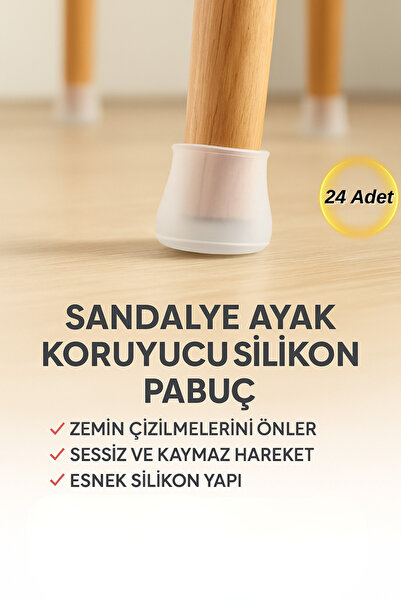 Hane Dostu 24 Sandalye Ayak Koruyucu Silikon Pabuç – Çizik Önleyici, Ses Azal...