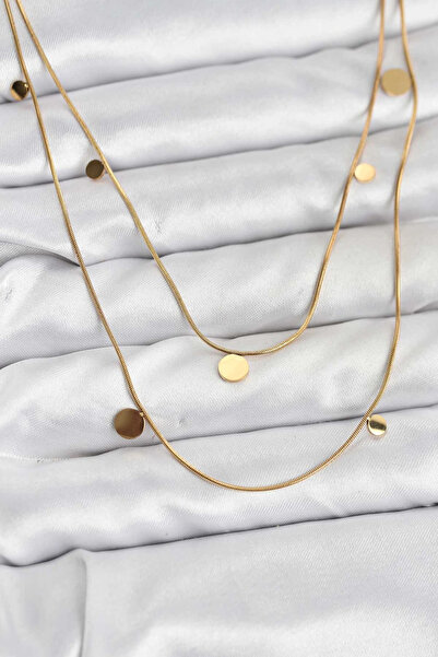 Epilons قلادة نسائية من الفولاذ 316L مع سلسلة ذهبية اللون وترتر