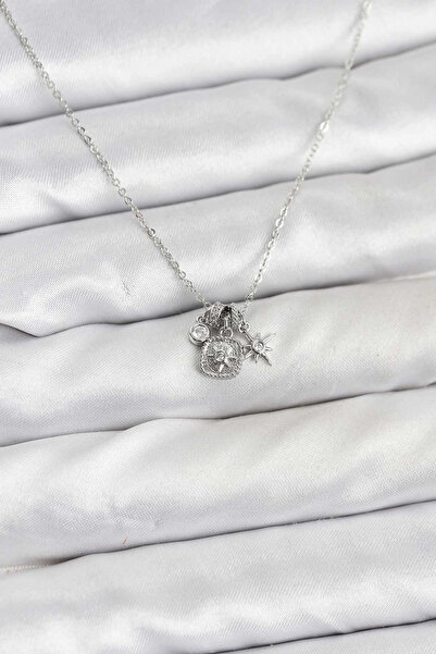 Epilons Bfs Brass Silver Color Women's Necklace with Charms