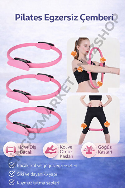 CNGZSHOP Pilates Egzersiz Çemberi 40 Cm Tutma Saplı Pilates Halkası Spor Egze...