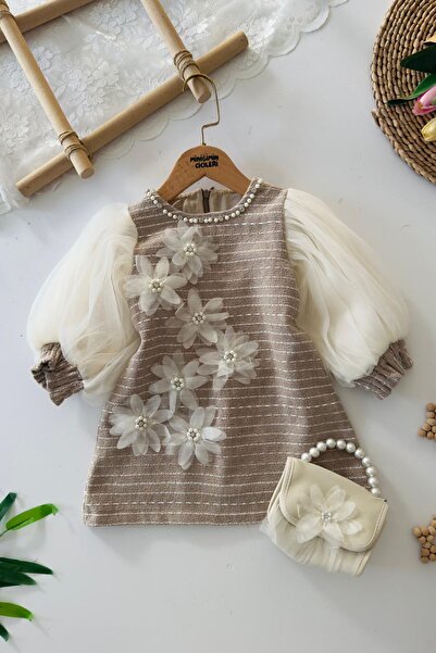 Minigimin Cicileri فستان بناتي من Miniğimin بياقة لؤلؤية مزينة بتطريزات زهور ...