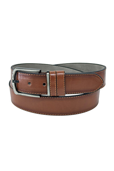Süzer Deri 4 Cm. Sports Model Faux Leather Solid Color Stitched Edges Men's Belt Brown