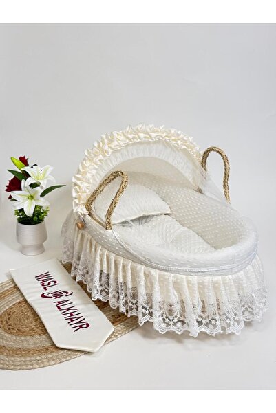 WASL ALKHAIR مهد مواليد سلة موسى خسف بتصميم انيق وقماش لون سكري ومريح للأطفال