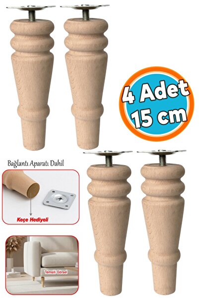NZB Doğal Ahşap Ayak (4 Adet) Silindir Mobilya Koltuk Kanepe Ayağı Metal Mont...