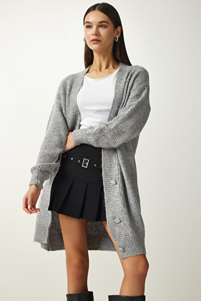Lovelyİstanbul Balloon Sleeve Oversized Knitwear Cardigan Ldd0048 Gray