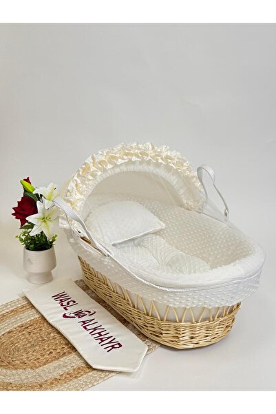 WASL ALKHAIR مهد مواليد سلة موسى خسف بتصميم انيق وقماش لون سكري ومريح للأطفال