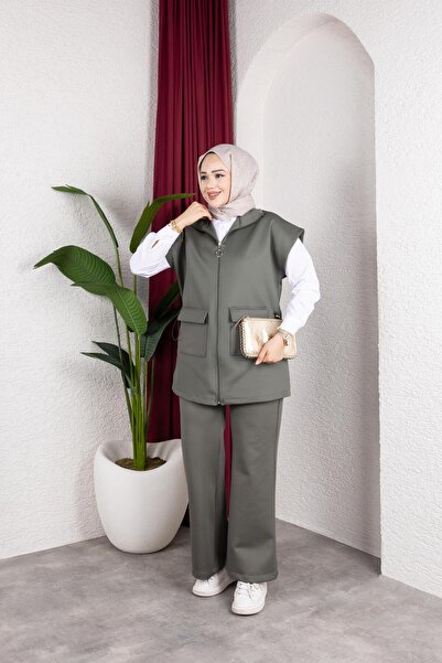 Rema Women's Vest Set Belt-Fastened Crinkle-Resistant Scuba Fabric 3-Piece Set