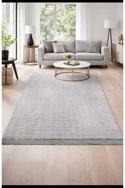 AKSU BUBBLE PELUŞ PUFFY GRİ SAÇAKLI YIKANABİLİR KAYMAZ TABAN MUTFAK SALON ANT...