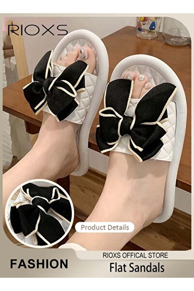 RIOXS Women's Bowknot Slippers, Summer Open Toe Bowknot Flat Sandals, Breatha...