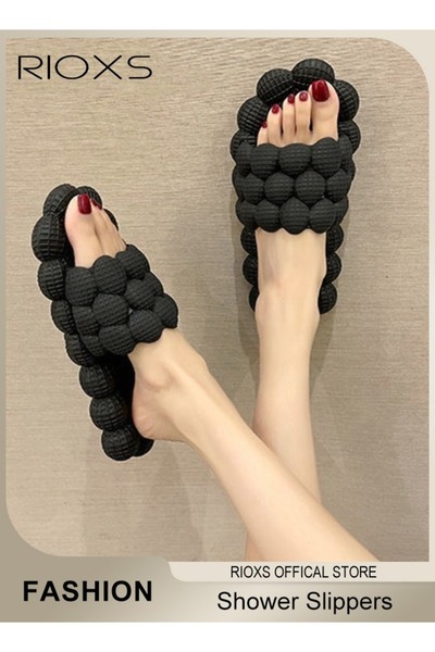 RIOXS شباشب فقاعية للجنسين، شباشب مسطحة مانعة للانزلاق بنقشة الليتشي للرجال والنساء، شباشب للاستحمام