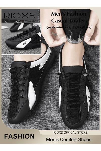 RIOXS Men's Mules Clog Slippers, Fashion Casual Slip On Loafers, Handmade Lea...