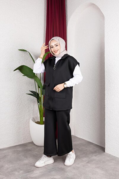 Rema Women's Vest Set Belt-Fastened Crinkle-Resistant Scuba Fabric 3-Piece Set