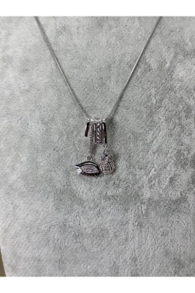 divakse Steel Necklace with Zircon Stone Eye Owl Model