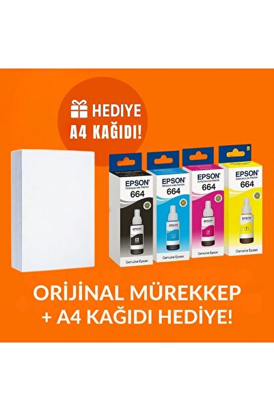 EPSON T664-T6641-T6642-T6643-T6644 L365 Uyumlu 4 Renk Mürekkep Kartuş Takımı 70Ml*4