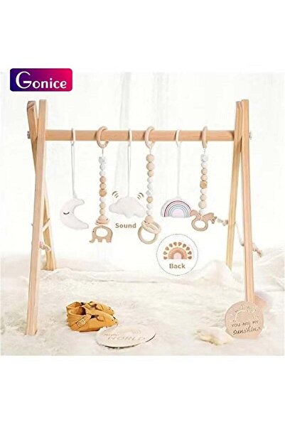 Gonice صالة ألعاب خشبية للأطفال مع 6 ألعاب معلقة
