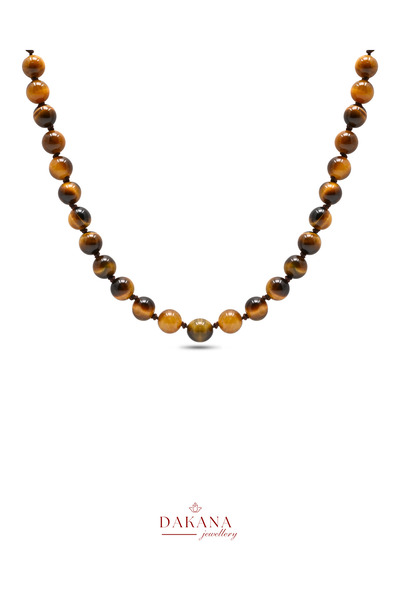 DAKANA JEWELLERY Certified Tiger's Eye Stone 6 mm Macrame Necklace