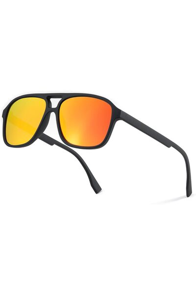 FEISEDY Polarized Pilot Sunglasses for Men Women Lightweight TR Frame Double Bridge Square Pilot Sun
