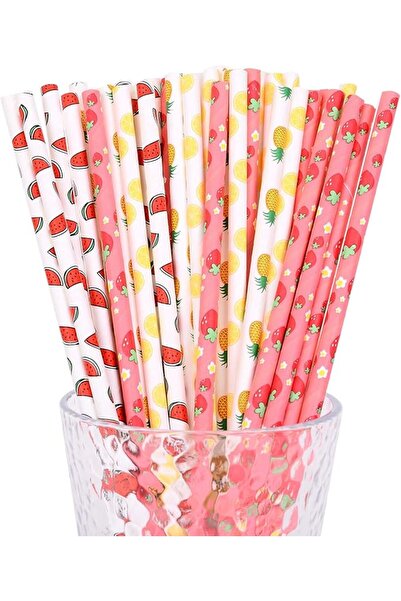 Arabest Premium Disposable Drinking Fruit Paper Straws, Pack 100 Strawberry Paper Straws