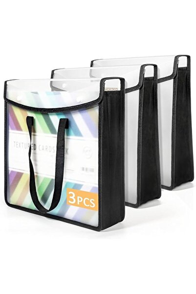 Arabest 3 Pack Plastic File Folder, Black Paper Folio, with Portable Handle, Snap Button Closure