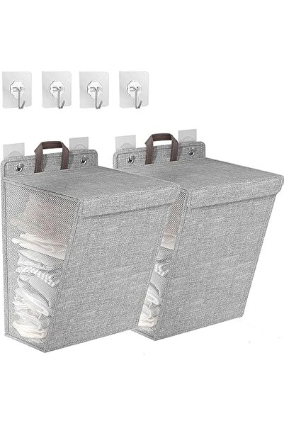 Arabest 2 Laundry Baskets, Foldable Hanging Laundry Basket with Lid and Handle,56cm*39cm*13cm