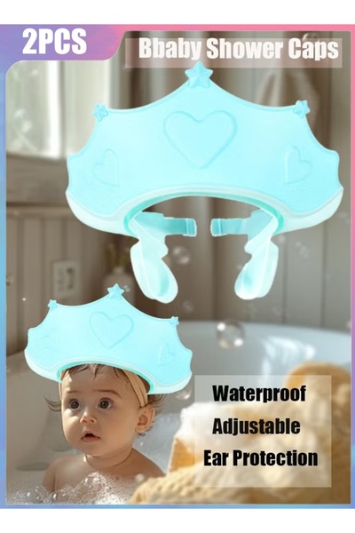 Generic 2Pcs Baby Shower Caps Shield Adjustable Silicone Shampoo Hat for Eye and Ear Protection