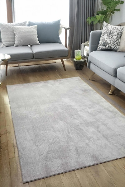 Lexa Gri Kaydırmaz Yumuşak Peluş Halı Dot Taban Yıkanabilir Yolluk Salon Mutf...