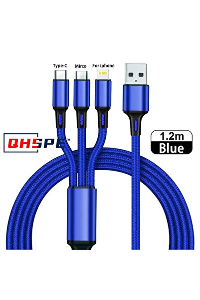 Choice9 Blue 3 IN 1 USB Cable Micro USB Type C Charger Cable Multi Usb Port F...