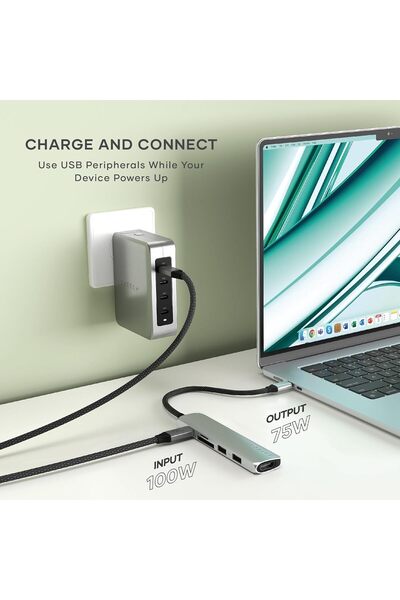 Satechi موزع USB-C نحيف متعدد المنافذ 6 في 1 مع منفذ HDMI يدعم دقة 4K بمعدل 60 هرتز، وشحن USB-C PD بقوة 100 واط، ومنفذي USB