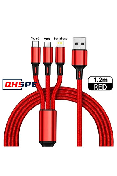 Choice11 red 3 IN 1 USB Cable Micro USB Type C Charger Cable Multi Usb Port F...