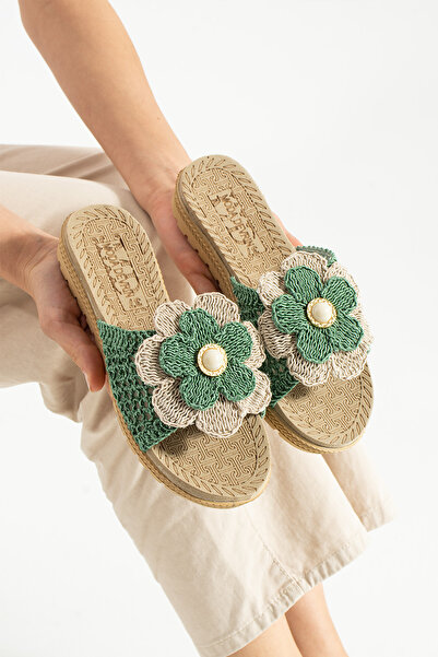 Moda Devrin Зелени отворени отпред, с цветя, тъкани, за външно и вътрешно пол...