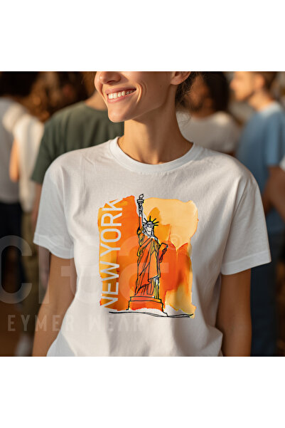 Crea Eymer Wear Футболка з принтом і велосипедним коміром, Нью-Йорк, біла