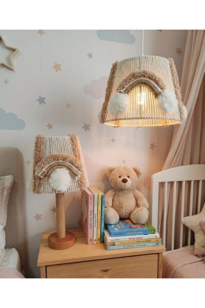 poplinhome Ekru Makrome Avize Abajur Set Çocuk Odası Avize Abajur Bebek Odası...