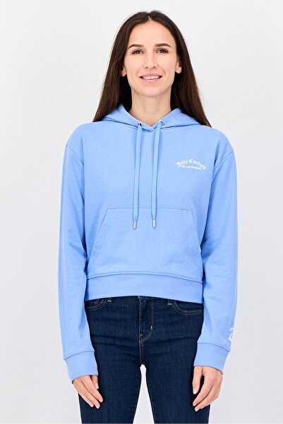 Juicy Couture هودي نسائي بأكمام طويلة وشعار مطرز، أزرق